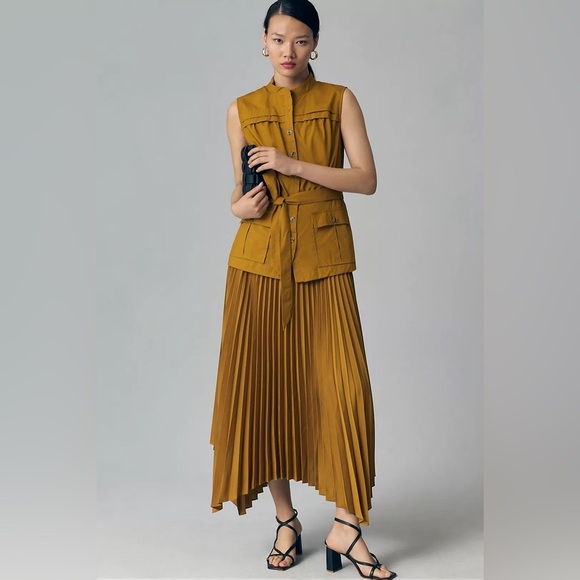 Anthropologie Sleeveless Vested Pleated Midi Dress Size S - Picture 2 of 8